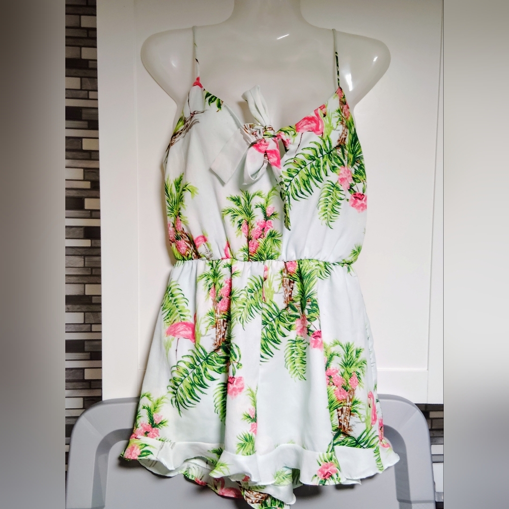 Everly Tropical Print Romper Sz-L